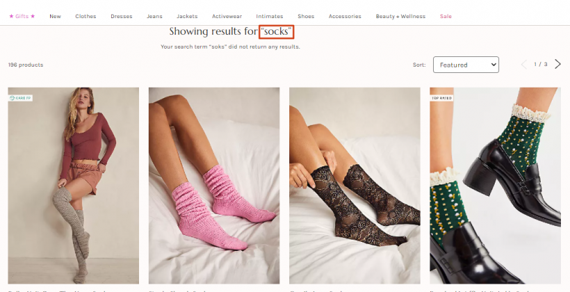 Freepeople search results for “soks” searchandising example
