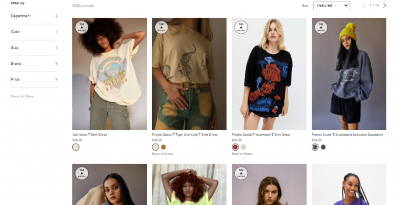 Urban Outfitters search results with badges Urban Outfitters search results with badges