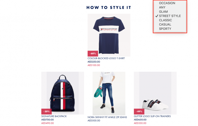 complete the look recommendations layout Tommy Hilfiger complete the look recommendations layout Tommy Hilfiger